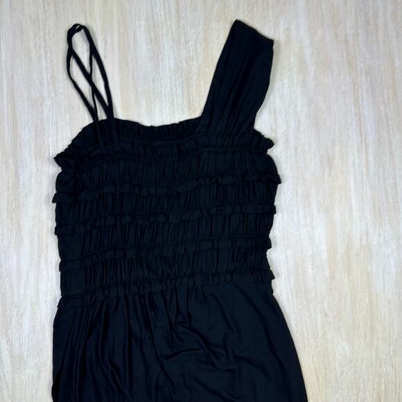 Anthropologie Leifnotes Black One Shoulder Ruffle Divergent Mock Wrap Dress S - Picture 6 of 14